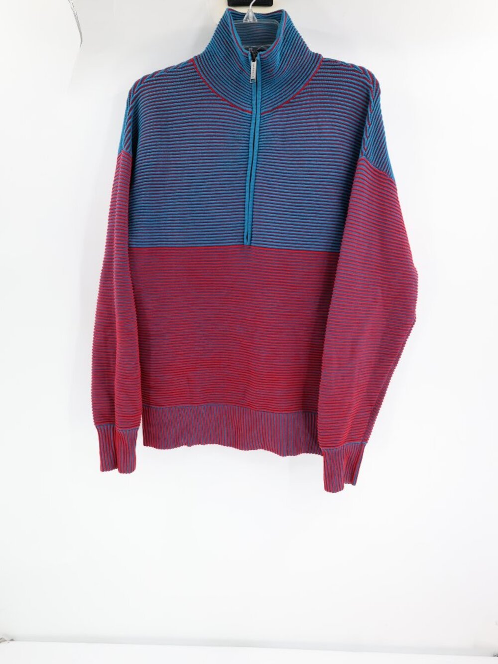 Nagnata Sama Sweater Unisex XS Zhen Rib Zip Thru Blue Ochre Rib Stripe Cotton